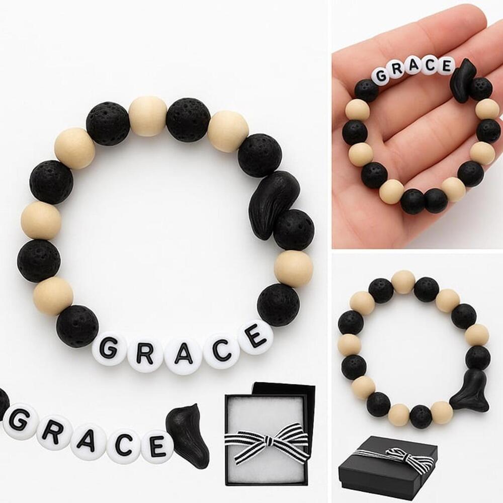 🍏 Handmade “Grace” Beaded Bracelet – Natural Wood & Lava Stone